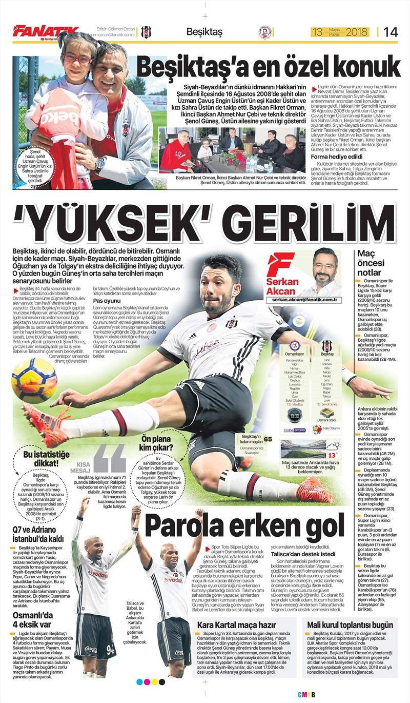 13 Mayıs 2018 | Gazetelerin Beşiktaş Manşetleri - Görsel 1