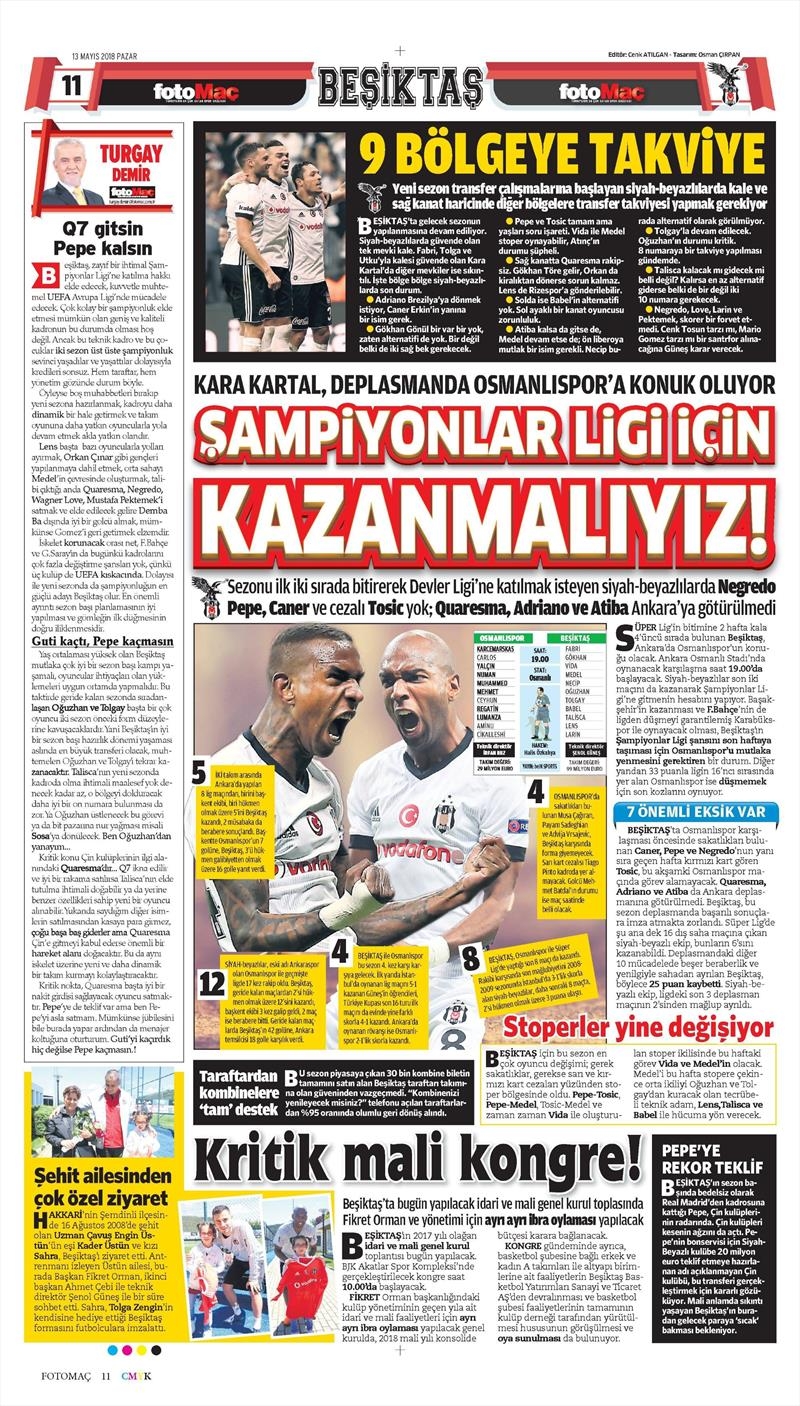 13 Mayıs 2018 | Gazetelerin Beşiktaş Manşetleri - Görsel 3