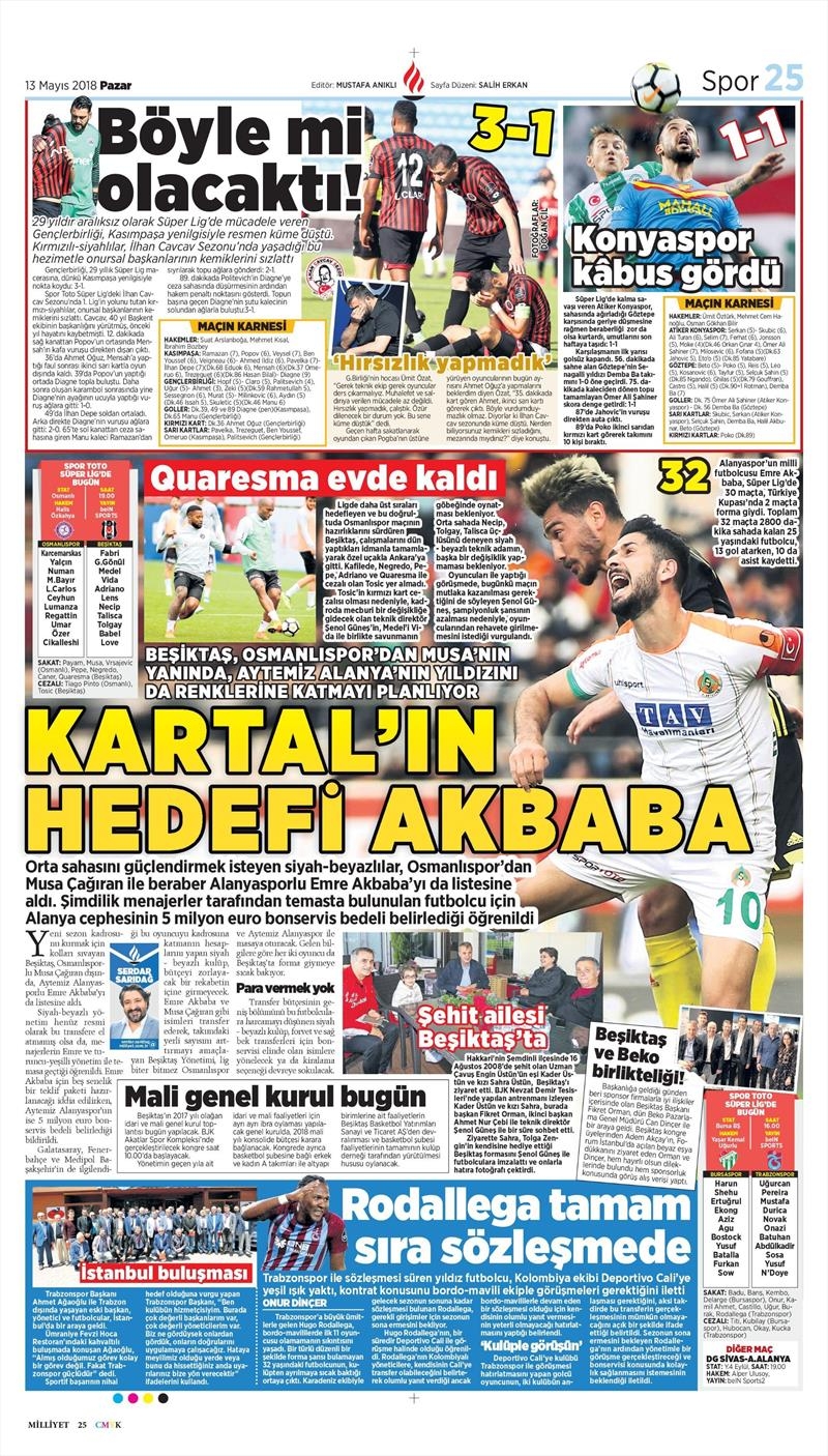 13 Mayıs 2018 | Gazetelerin Beşiktaş Manşetleri - Görsel 5