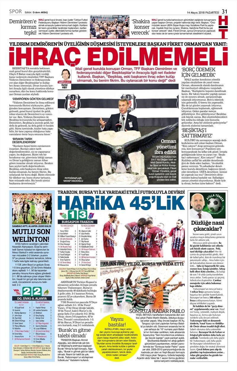 14 Mayıs 2018 | Gazetelerin Beşiktaş Manşetleri - Görsel 10