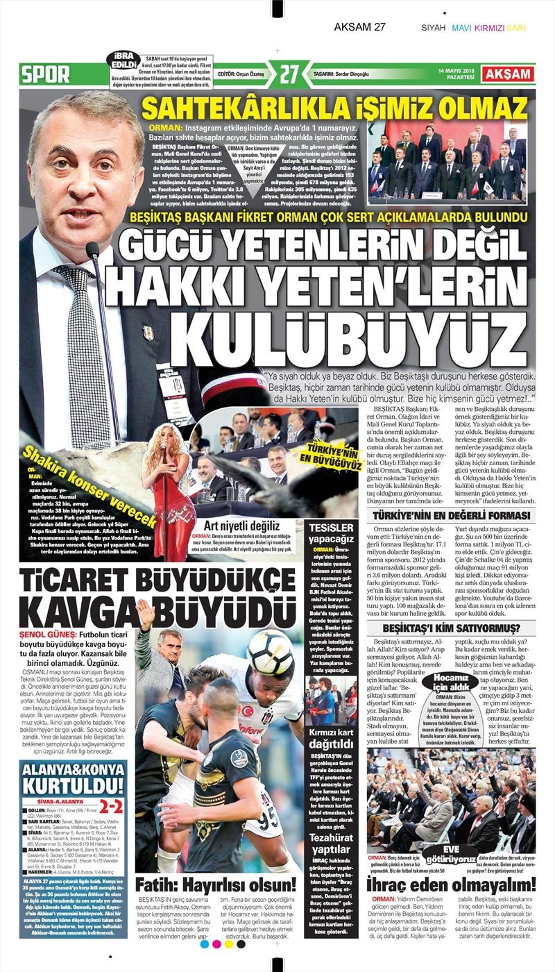 14 Mayıs 2018 | Gazetelerin Beşiktaş Manşetleri - Görsel 14