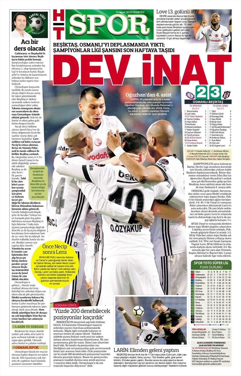 14 Mayıs 2018 | Gazetelerin Beşiktaş Manşetleri - Görsel 2