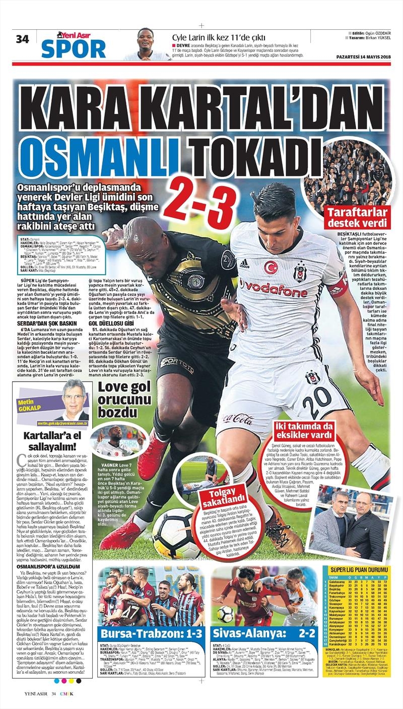 14 Mayıs 2018 | Gazetelerin Beşiktaş Manşetleri - Görsel 20