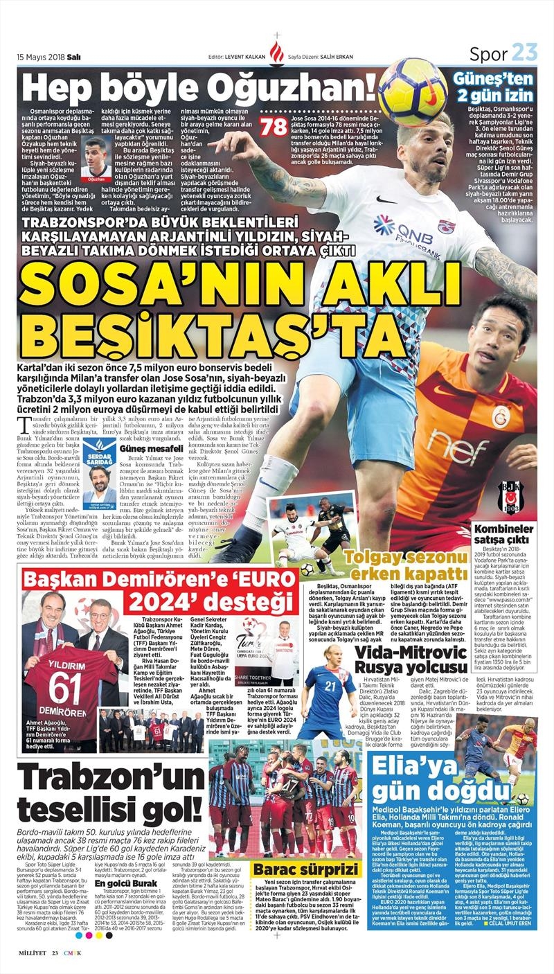 15 Mayıs 2018 | Gazetelerin Beşiktaş Manşetleri - Görsel 8