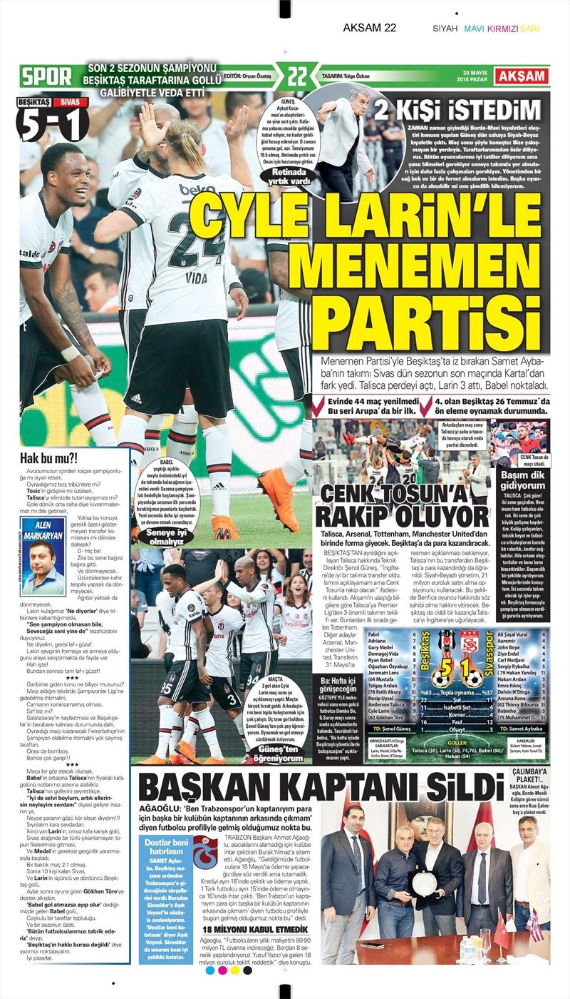 20 Mayıs 2018 | Gazetelerin Beşiktaş Manşetleri - Görsel 3