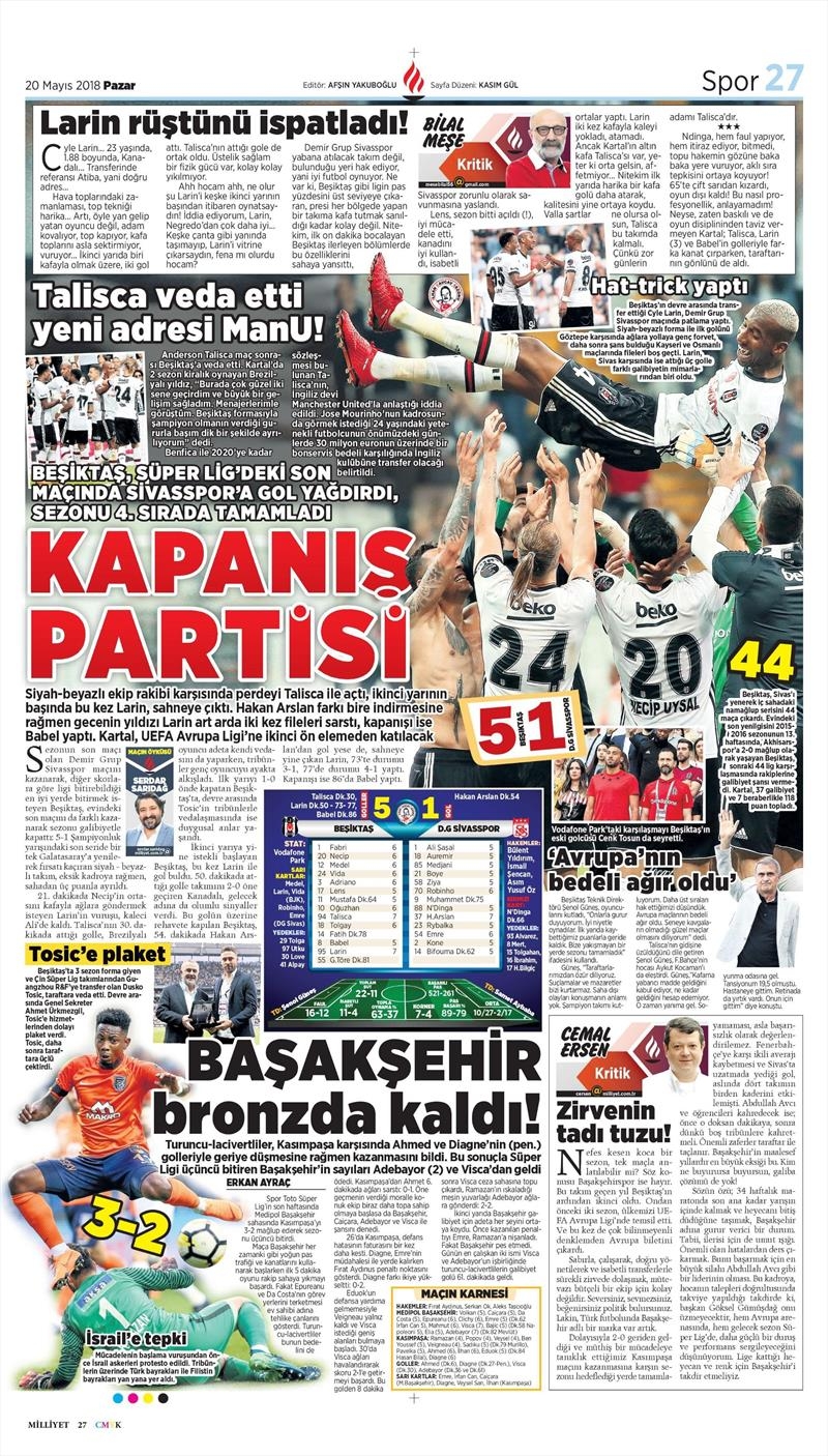 20 Mayıs 2018 | Gazetelerin Beşiktaş Manşetleri - Görsel 5