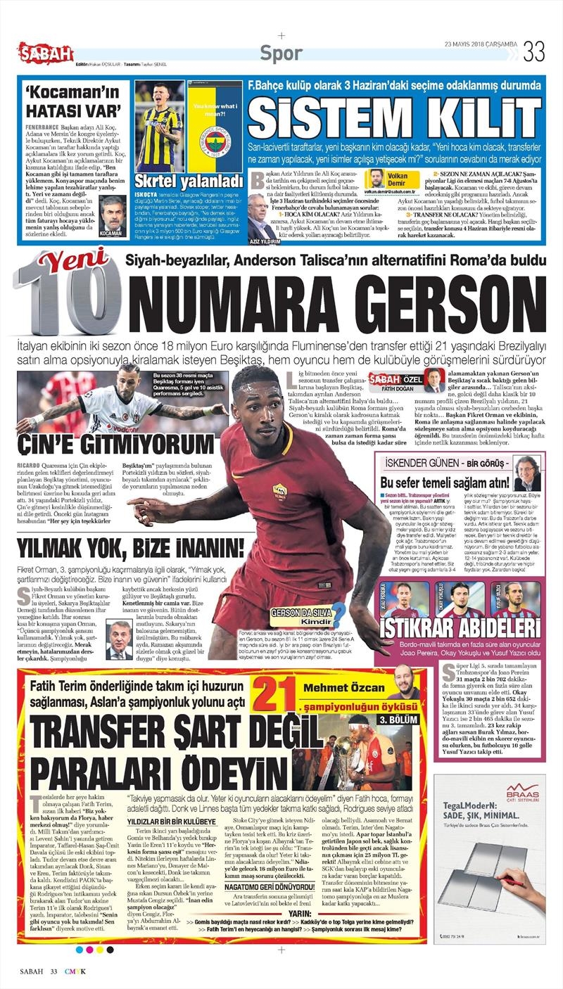 23 Mayıs 2018 | Gazetelerin Beşiktaş Manşetleri - Görsel 7