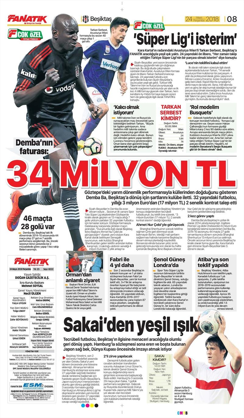 24 Mayıs 2018 | Gazetelerin Beşiktaş Manşetleri - Görsel 5