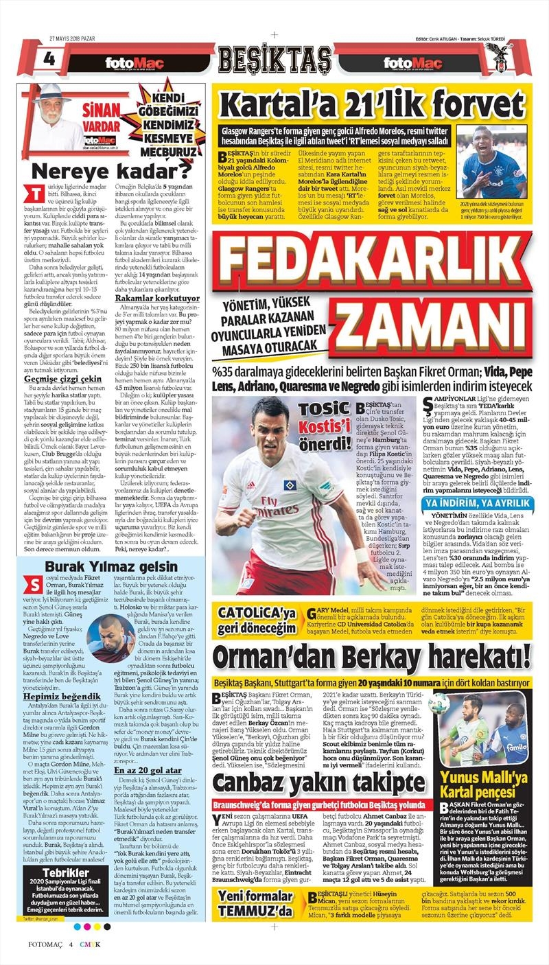 27 Mayıs 2018 | Gazetelerin Beşiktaş Manşetleri - Görsel 8
