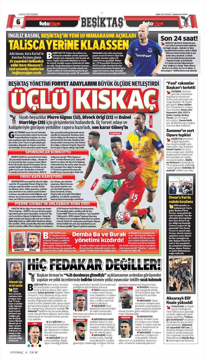 31 Mayıs 2018 | Gazetelerin Beşiktaş Manşetleri - Görsel 10