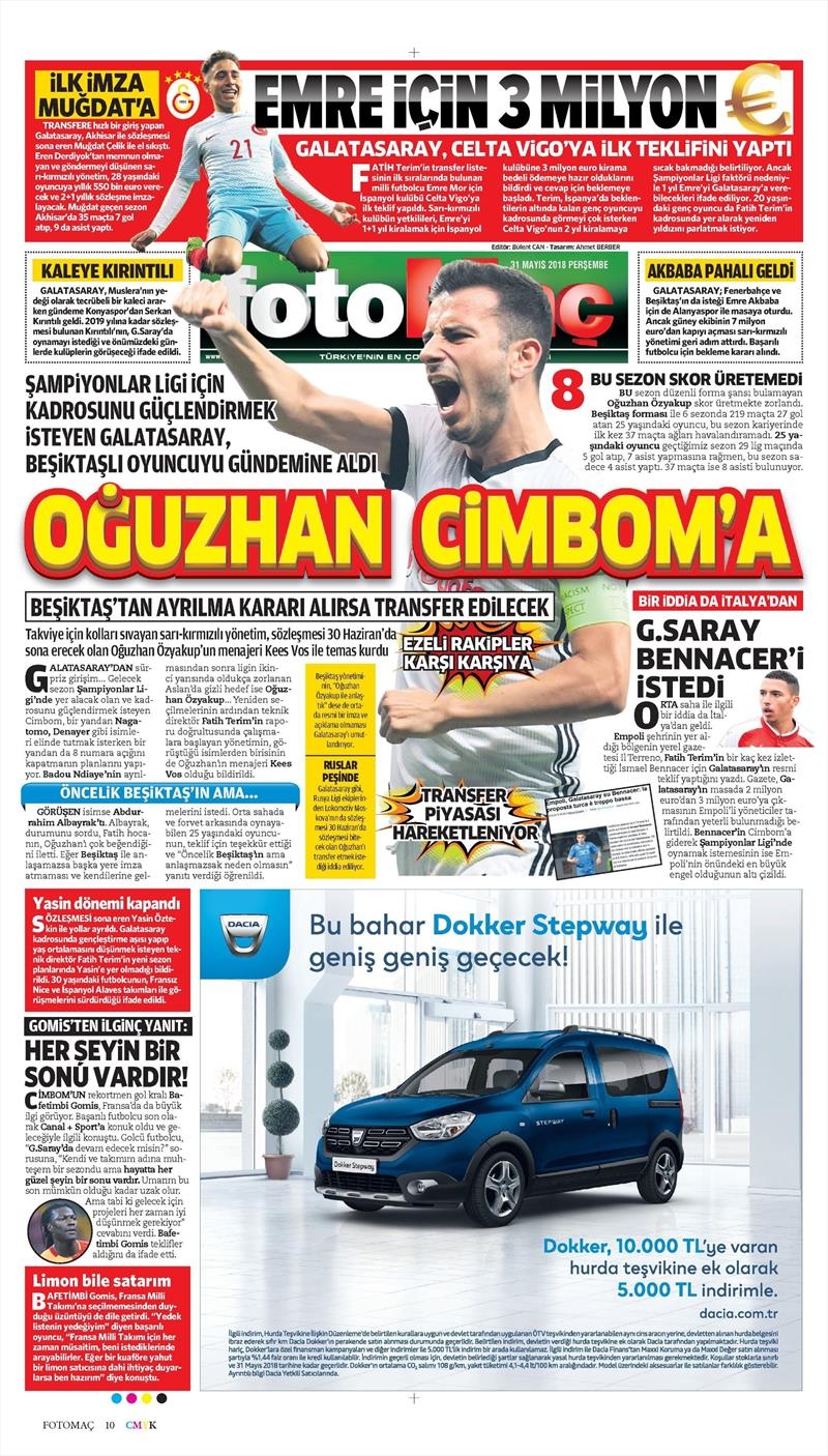 31 Mayıs 2018 | Gazetelerin Beşiktaş Manşetleri - Görsel 4