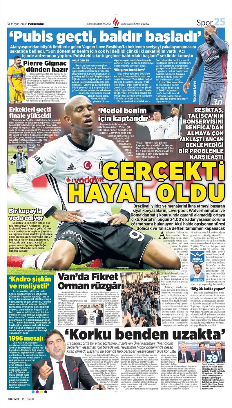 31 Mayıs 2018 | Gazetelerin Beşiktaş Manşetleri - Görsel 8