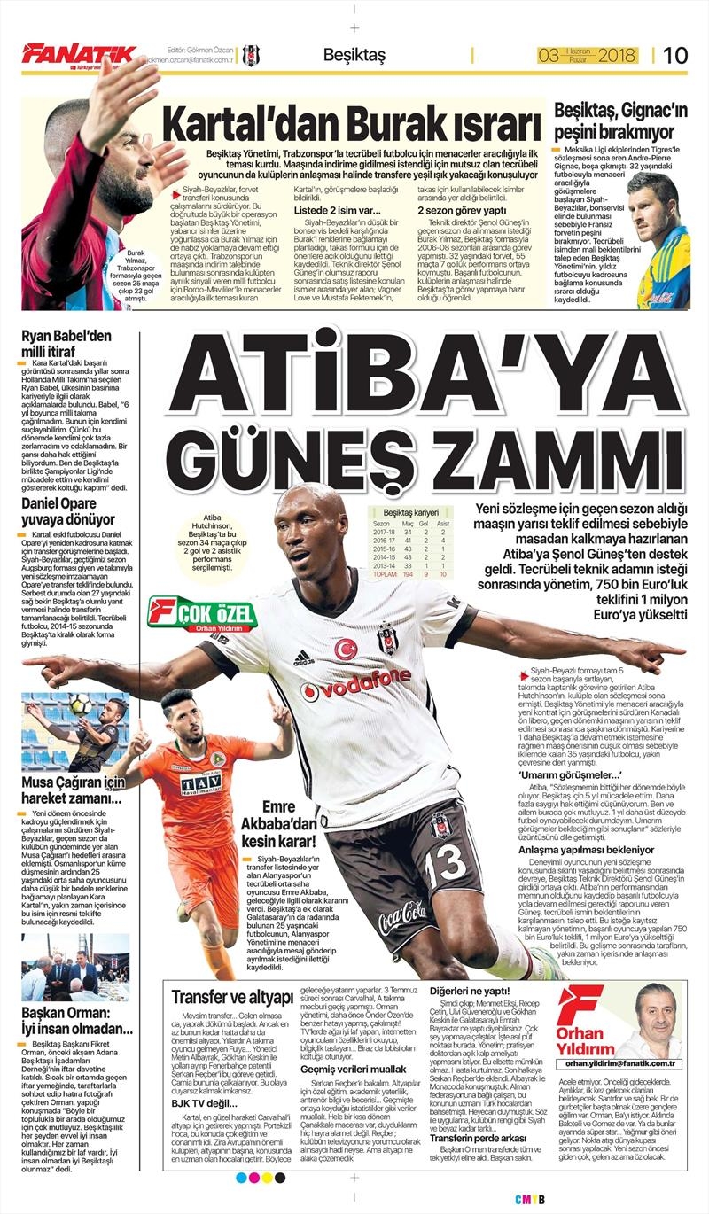 3 Haziran 2018 | Gazetelerin Beşiktaş Manşetleri - Görsel 3