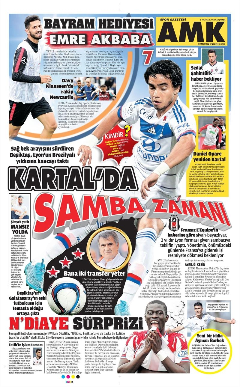 6 Haziran 2018 | Gazetelerin Beşiktaş Manşetleri - Görsel 1