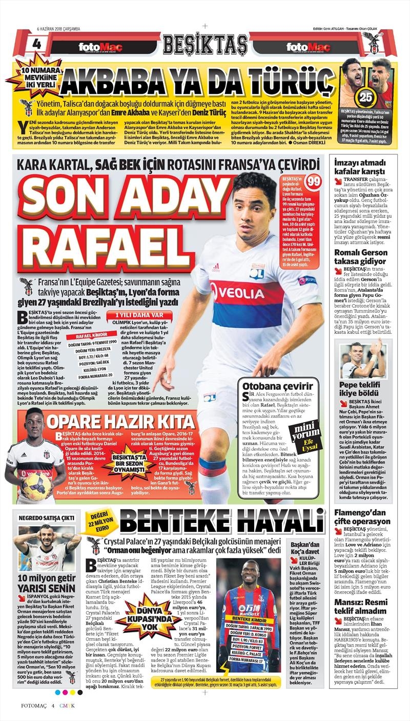 6 Haziran 2018 | Gazetelerin Beşiktaş Manşetleri - Görsel 3