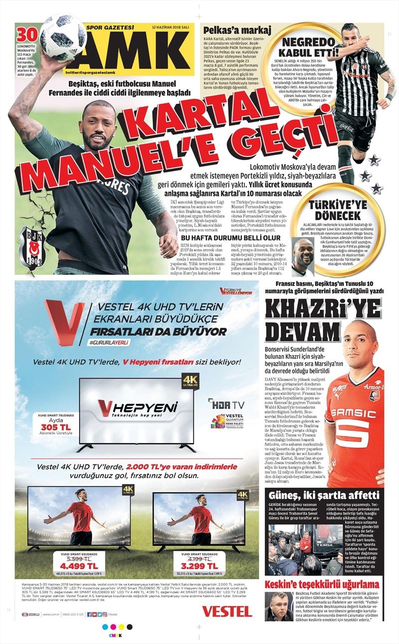 12 Haziran 2018 | Gazetelerin Beşiktaş Manşetleri - Görsel 1