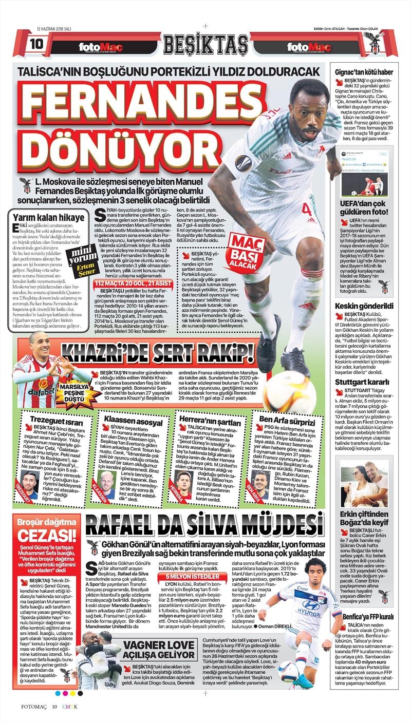 12 Haziran 2018 | Gazetelerin Beşiktaş Manşetleri - Görsel 7