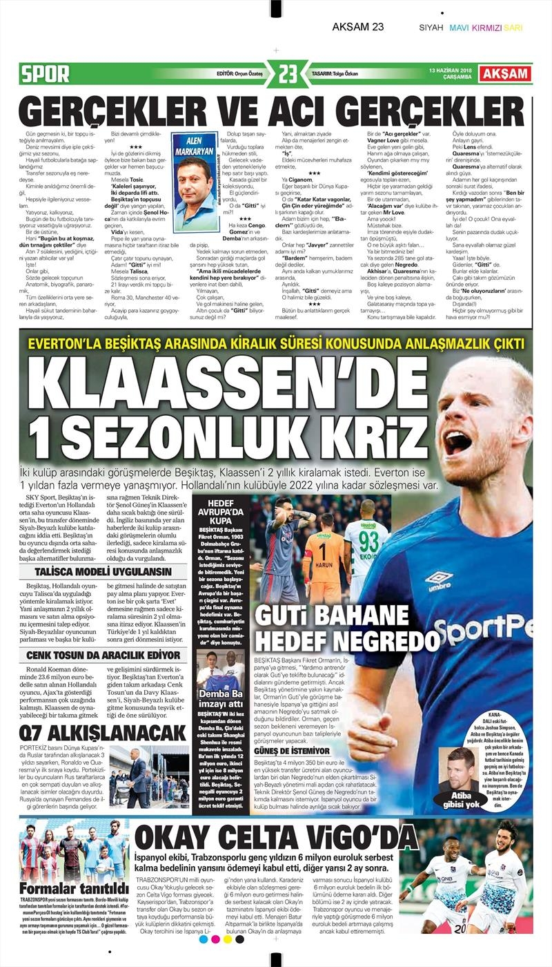 13 Haziran 2018 | Gazetelerin Beşiktaş Manşetleri - Görsel 1