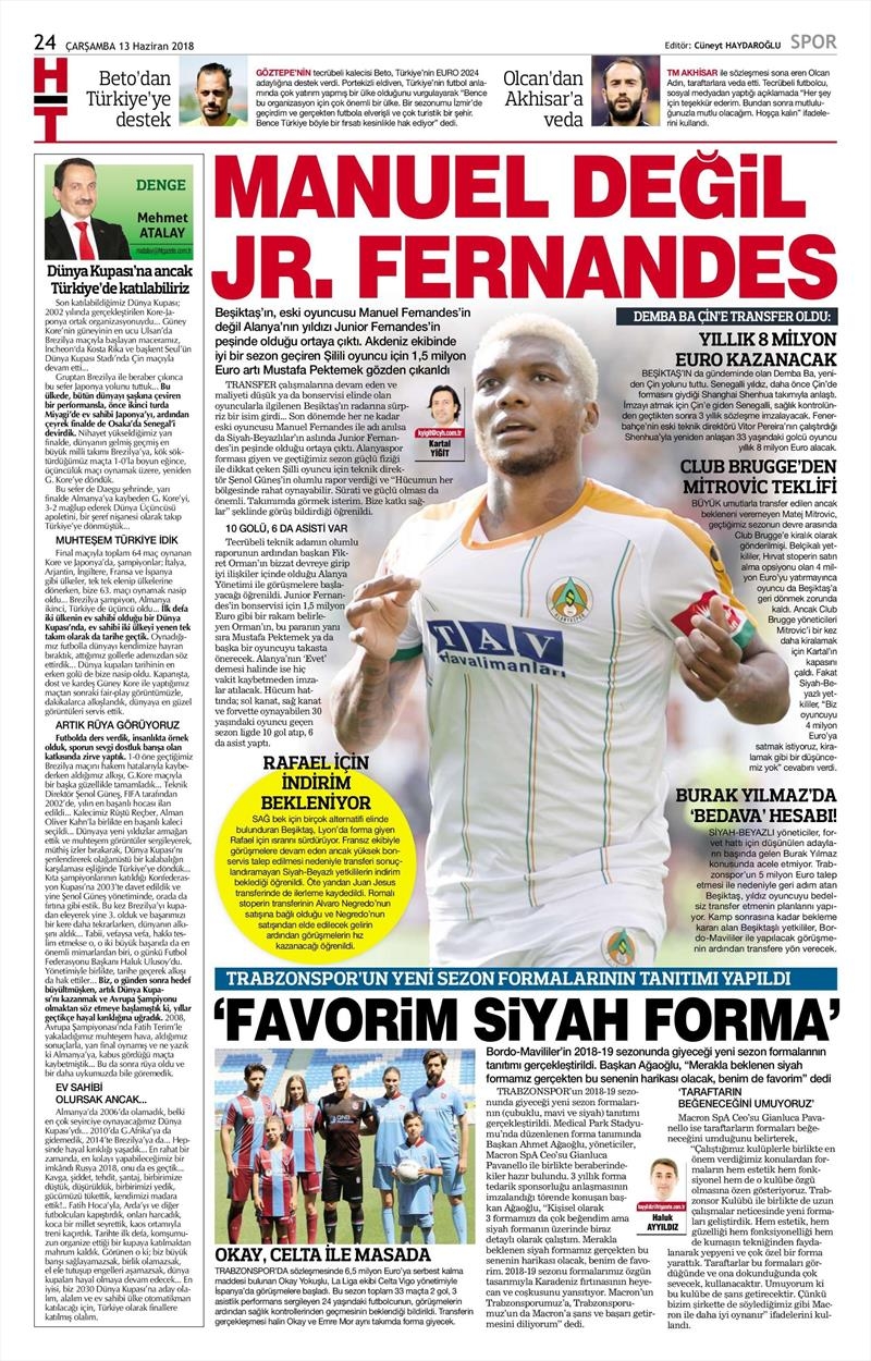 13 Haziran 2018 | Gazetelerin Beşiktaş Manşetleri - Görsel 5