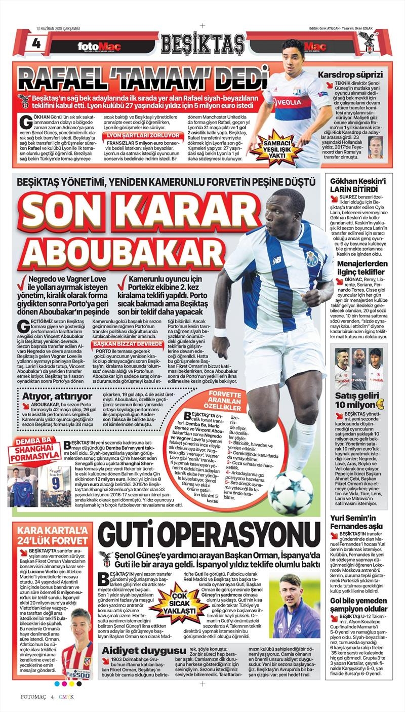 13 Haziran 2018 | Gazetelerin Beşiktaş Manşetleri - Görsel 9