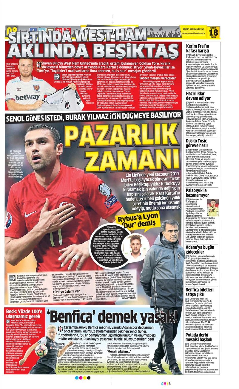 18 Kasım 2016 | Gazetelerin Beşiktaş sayfaları - Görsel 11