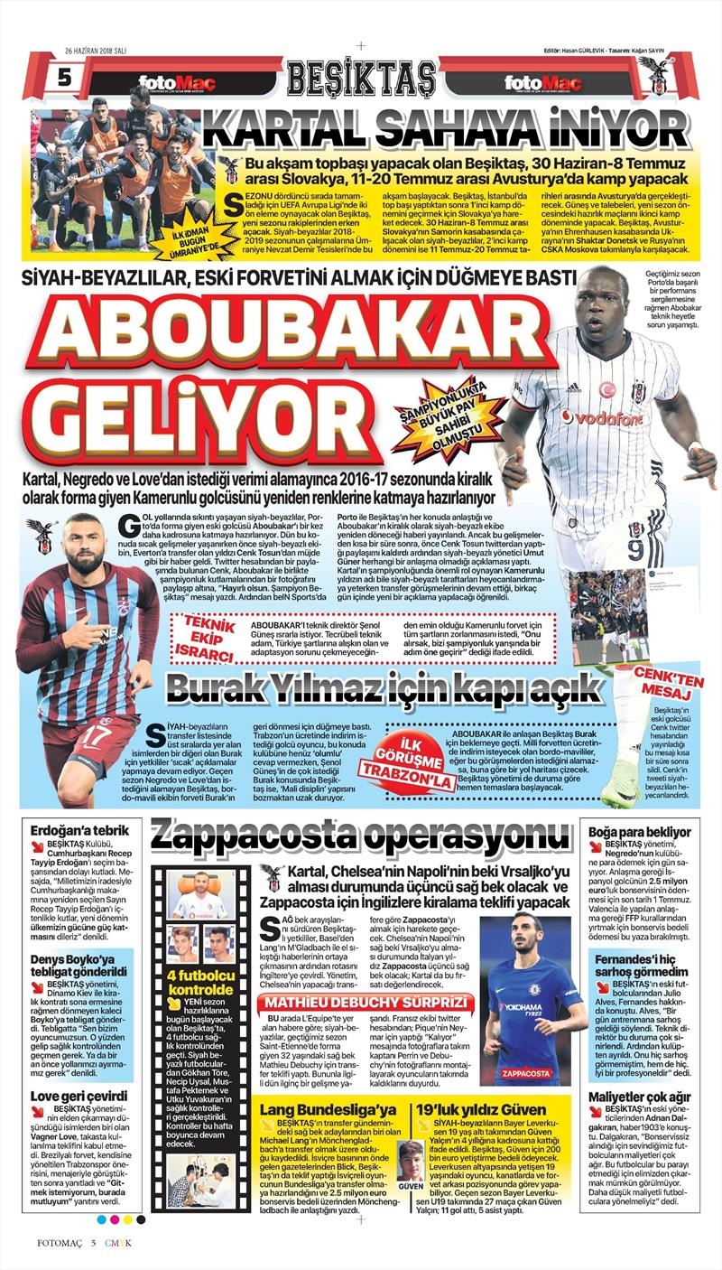 26 Haziran 2018 | Gazetelerin Beşiktaş Manşetleri - Görsel 9
