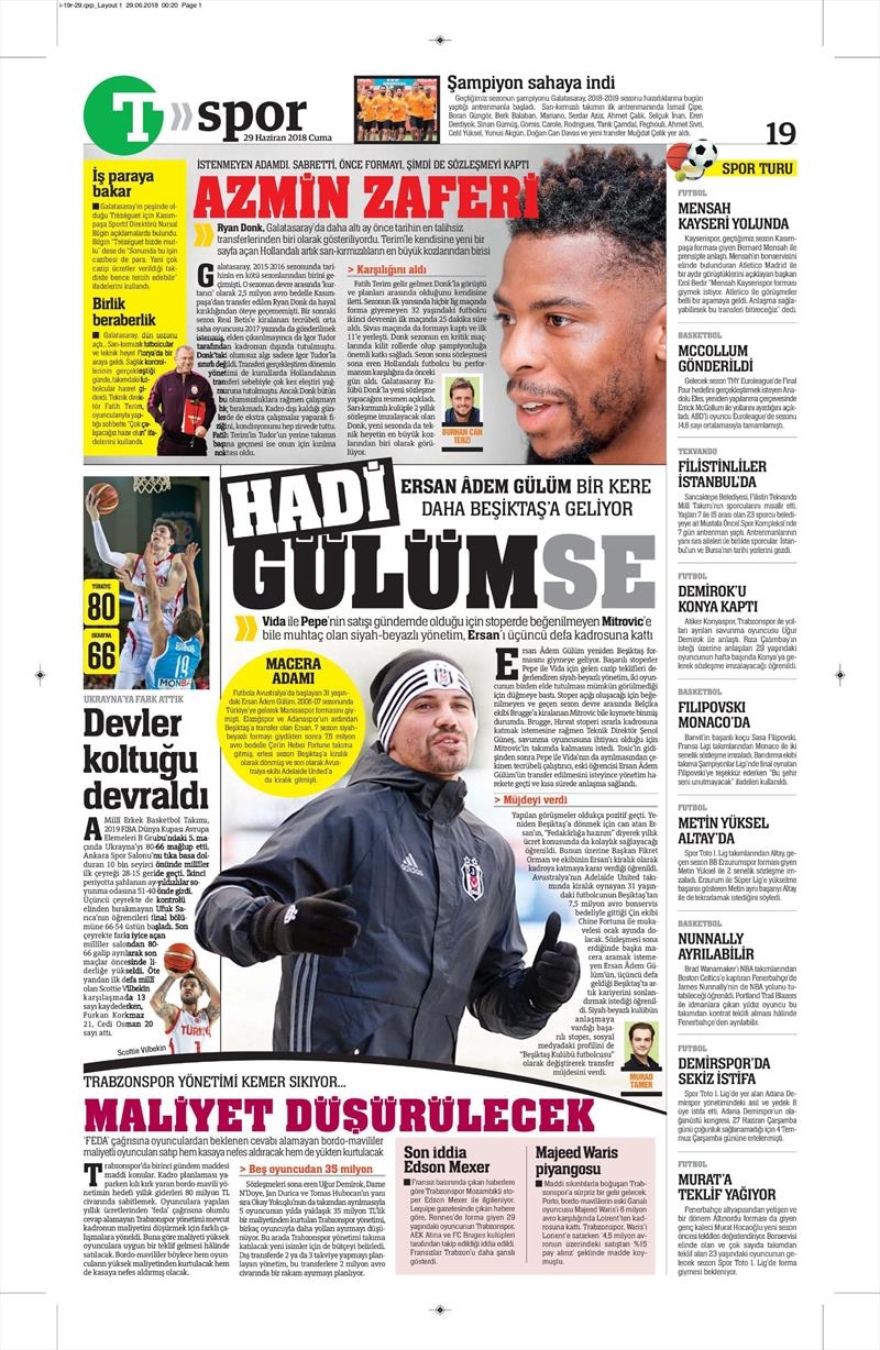 29 Haziran 2018 | Gazetelerin Beşiktaş Manşetleri - Görsel 1