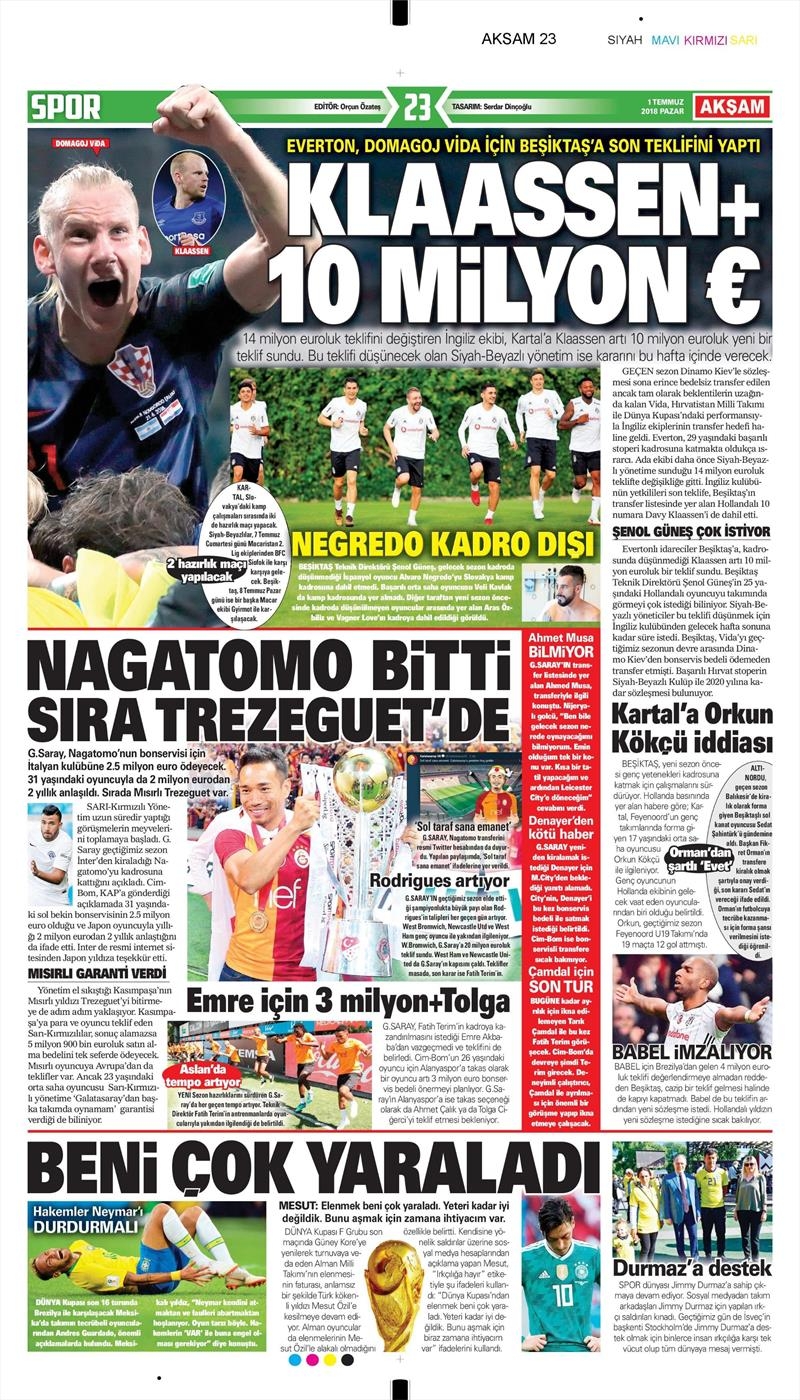 1 Temmuz 2018 | Gazetelerin Beşiktaş Manşetleri - Görsel 1