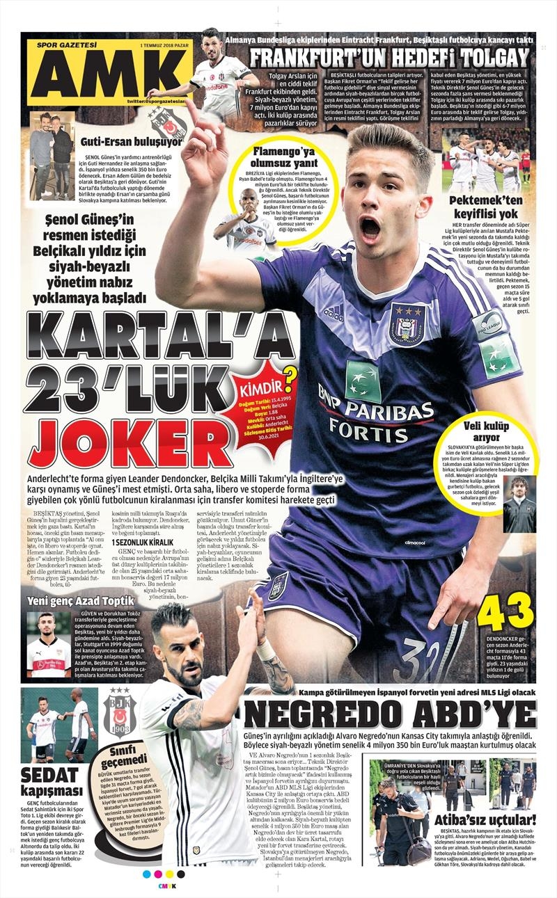 1 Temmuz 2018 | Gazetelerin Beşiktaş Manşetleri - Görsel 2