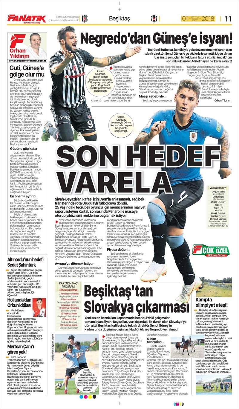 1 Temmuz 2018 | Gazetelerin Beşiktaş Manşetleri - Görsel 6