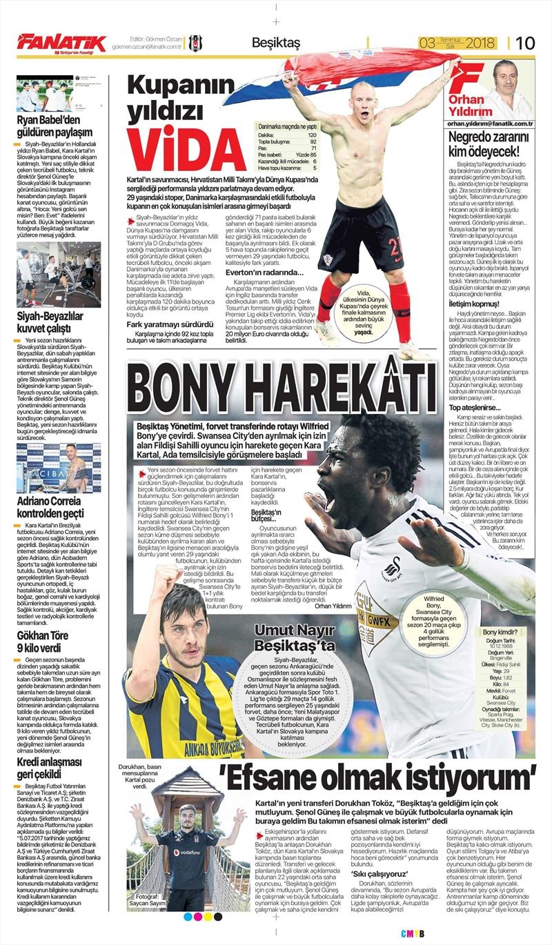 3 Temmuz 2018 | Gazetelerin Beşiktaş Manşetleri - Görsel 1