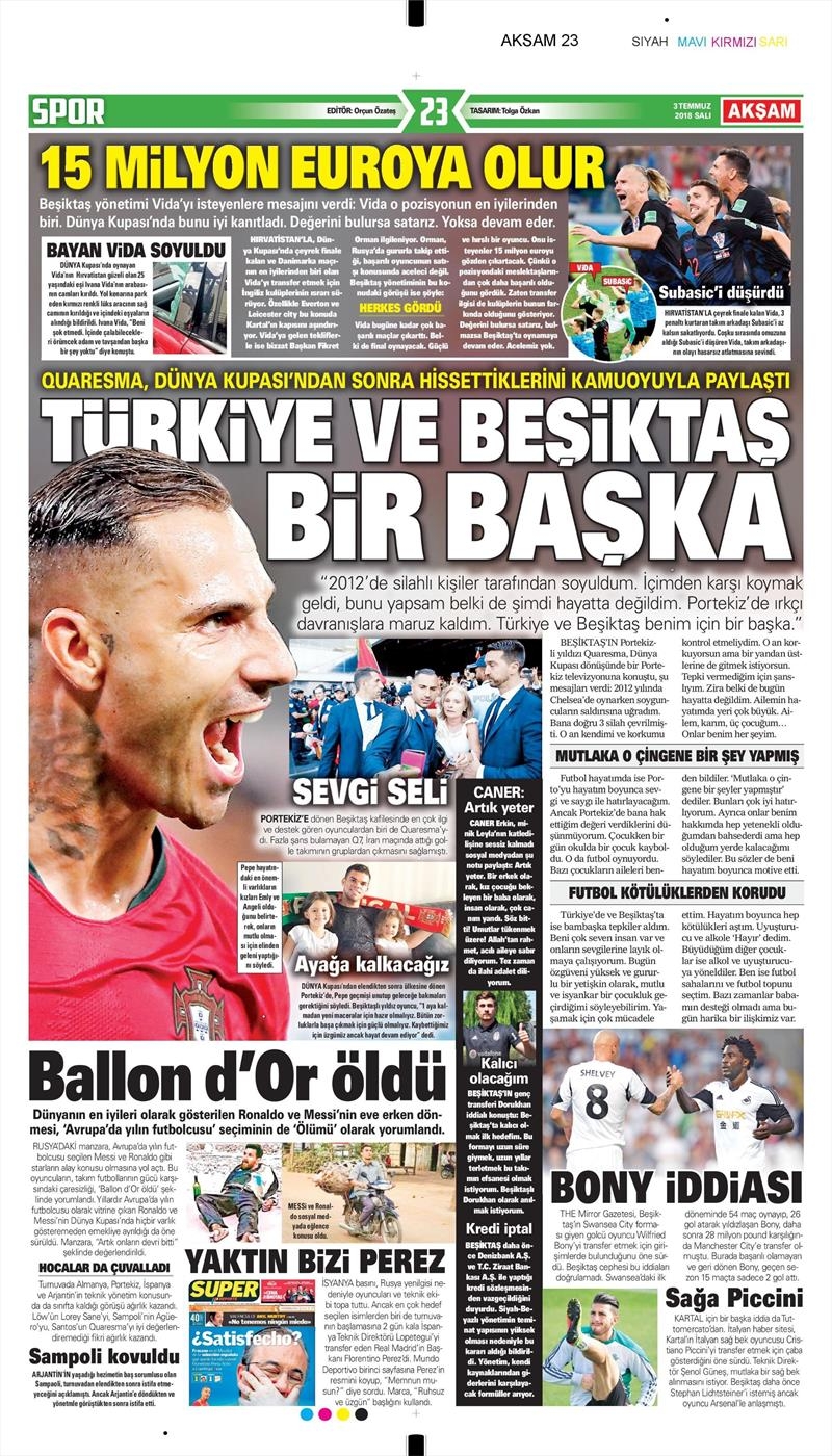 3 Temmuz 2018 | Gazetelerin Beşiktaş Manşetleri - Görsel 2
