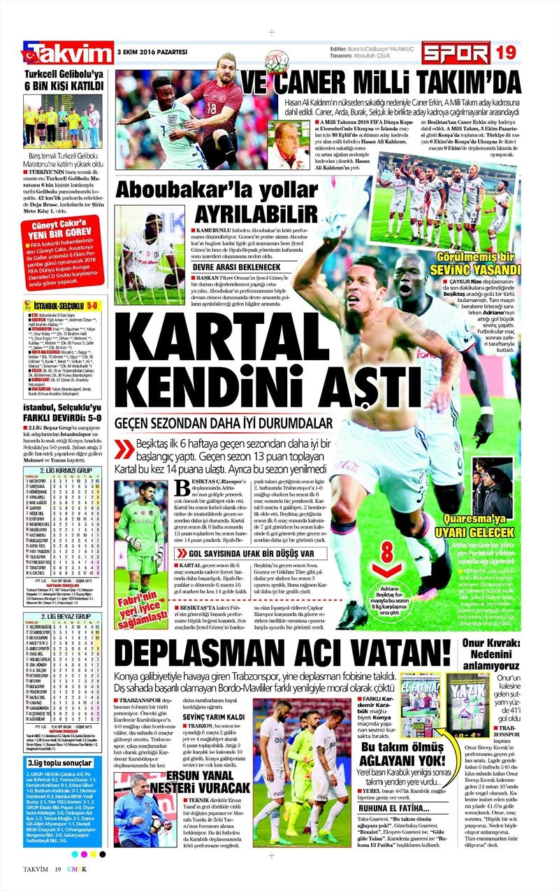 3 Ekim 2016 | Beşiktaş sayfaları - Görsel 2