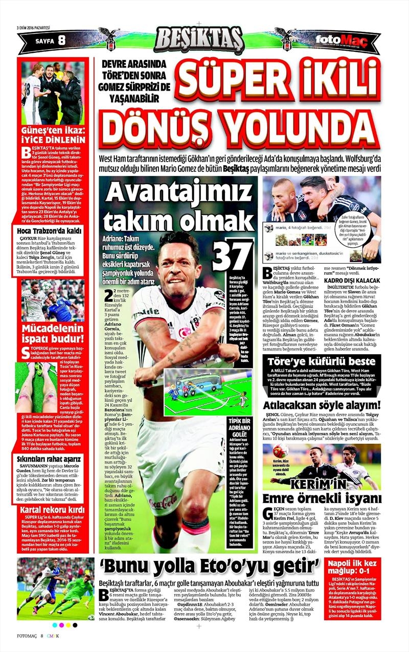 3 Ekim 2016 | Beşiktaş sayfaları - Görsel 7