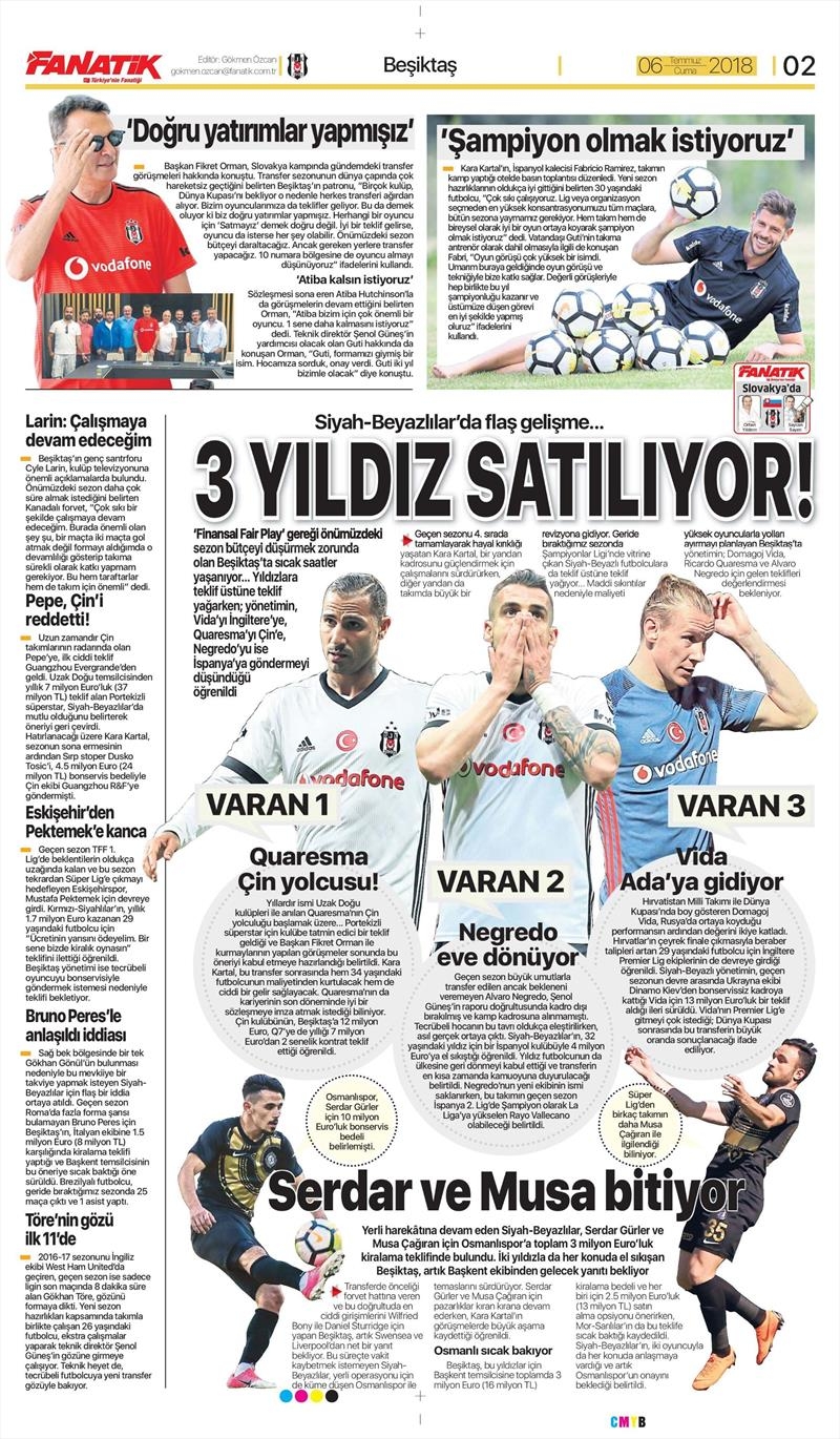 6 Temmuz 2018 | Gazetelerin Beşiktaş Manşetleri - Görsel 2