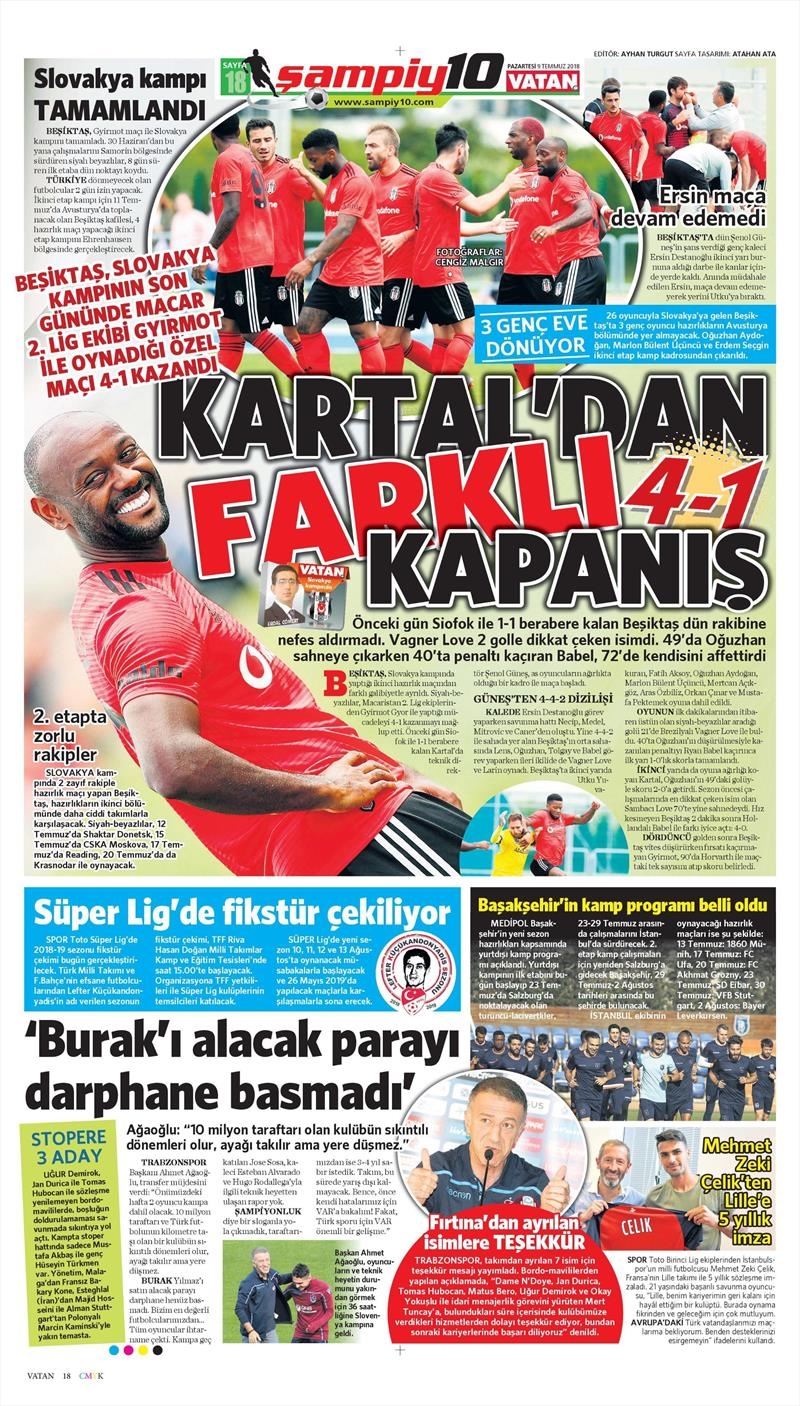 9 Temmuz 2018 | Gazetelerin Beşiktaş Manşetleri - Görsel 4