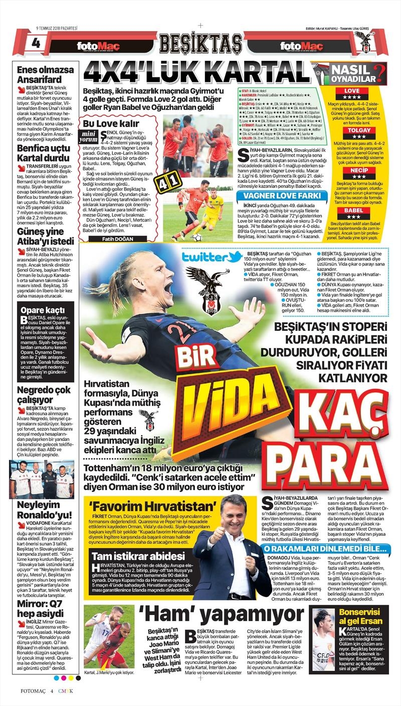 9 Temmuz 2018 | Gazetelerin Beşiktaş Manşetleri - Görsel 8