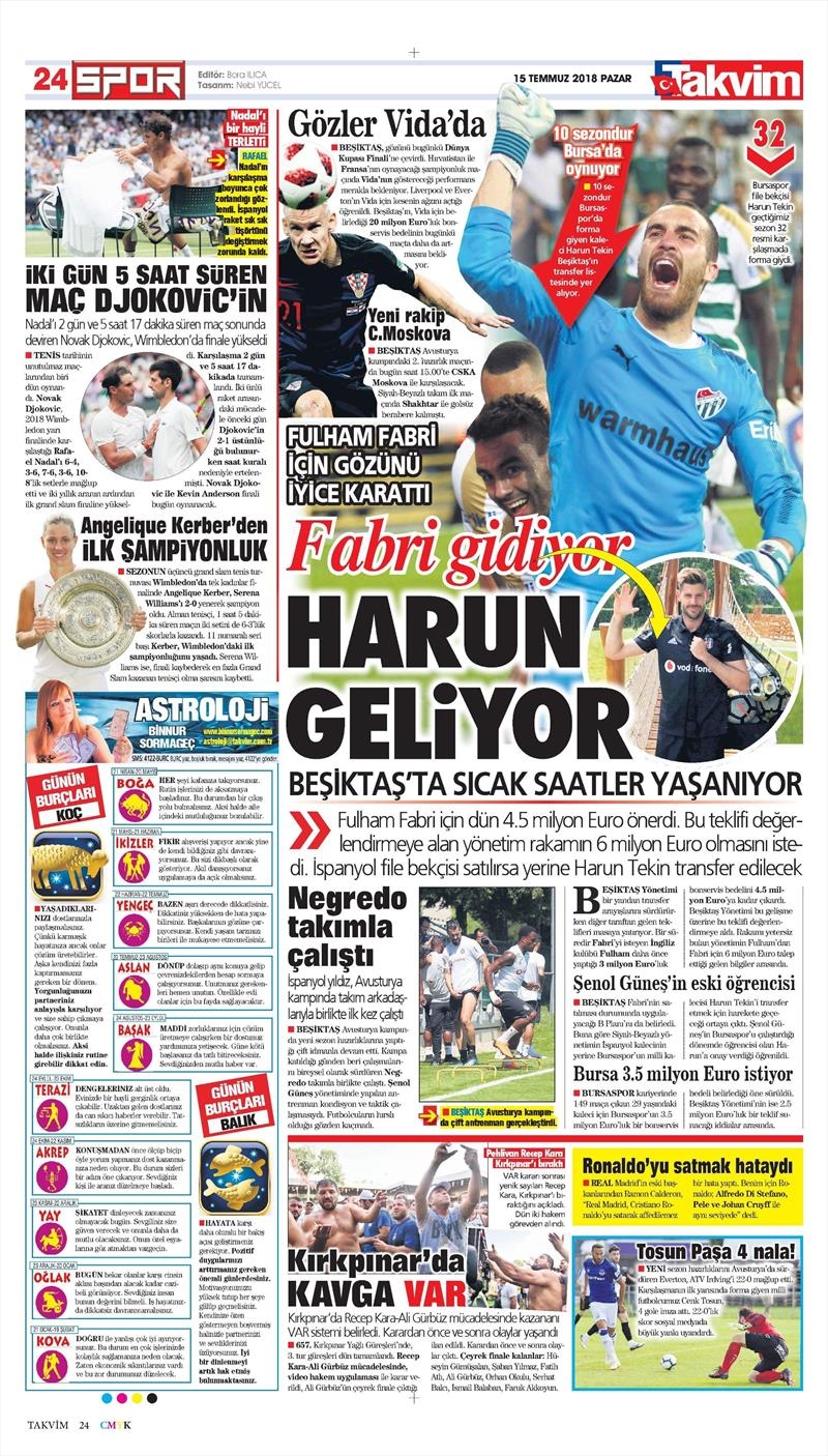 15 Temmuz 2018 | Gazetelerin Beşiktaş Manşetleri - Görsel 9