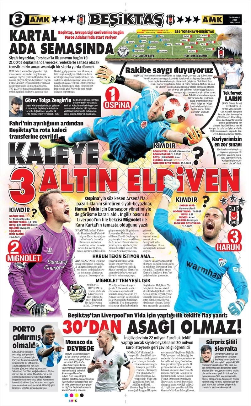 26 Temmuz 2018 | Gazetelerin Beşiktaş Manşetleri - Görsel 4