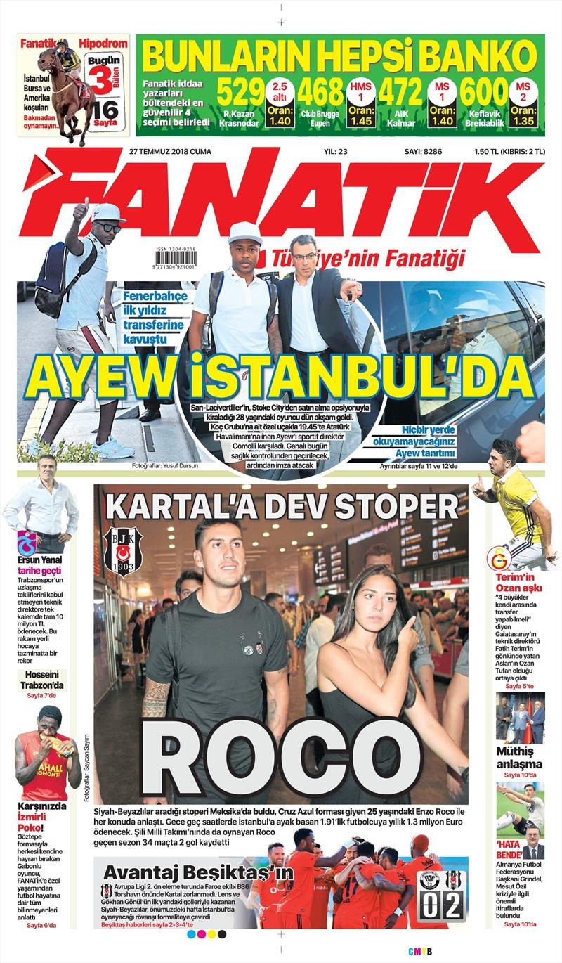 27 Temmuz 2018 | Gazetelerin Beşiktaş Manşetleri - Görsel 1