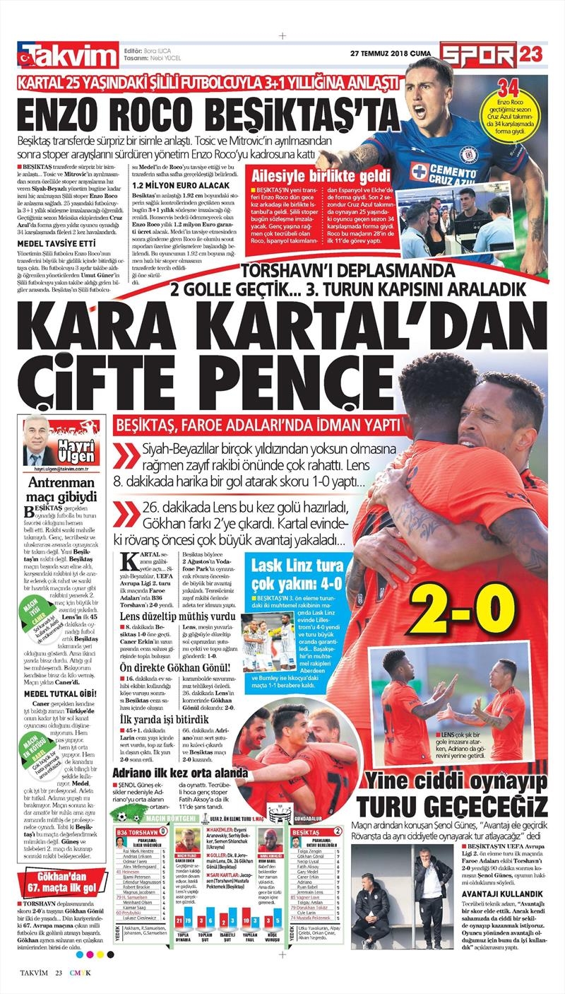 27 Temmuz 2018 | Gazetelerin Beşiktaş Manşetleri - Görsel 12