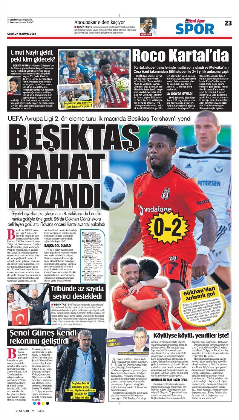27 Temmuz 2018 | Gazetelerin Beşiktaş Manşetleri - Görsel 14