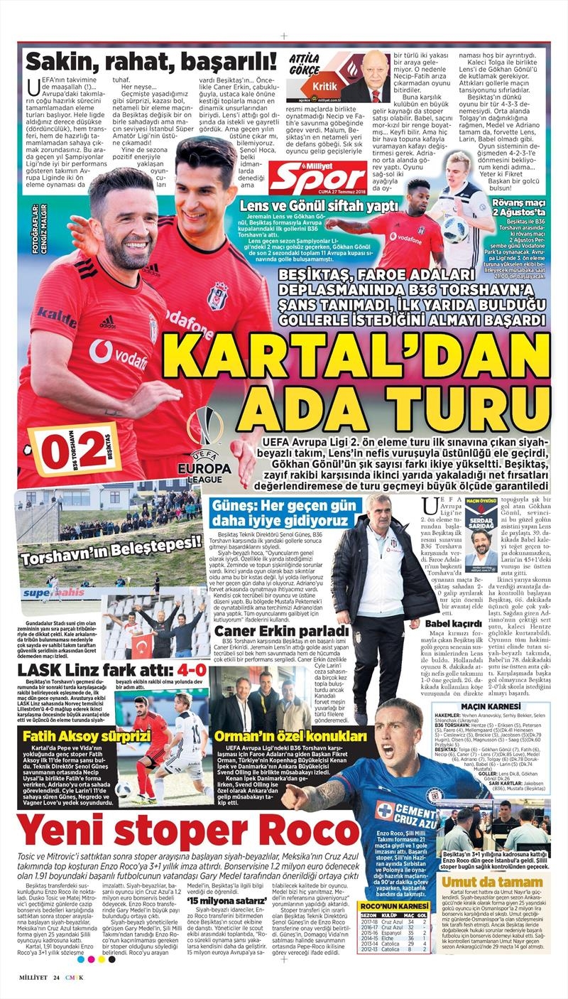 27 Temmuz 2018 | Gazetelerin Beşiktaş Manşetleri - Görsel 18
