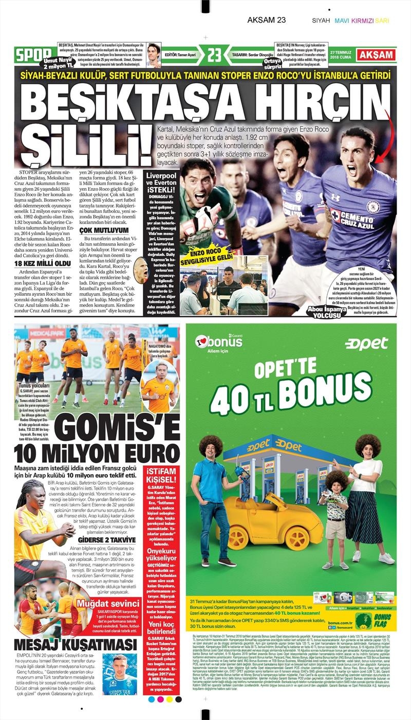 27 Temmuz 2018 | Gazetelerin Beşiktaş Manşetleri - Görsel 5