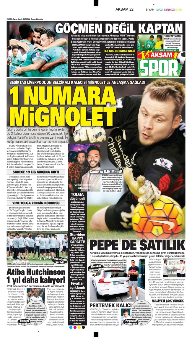 29 Temmuz 2018 | Gazetelerin Beşiktaş Manşetleri - Görsel 1