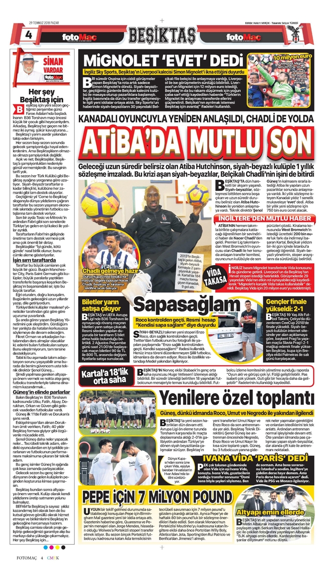 29 Temmuz 2018 | Gazetelerin Beşiktaş Manşetleri - Görsel 6