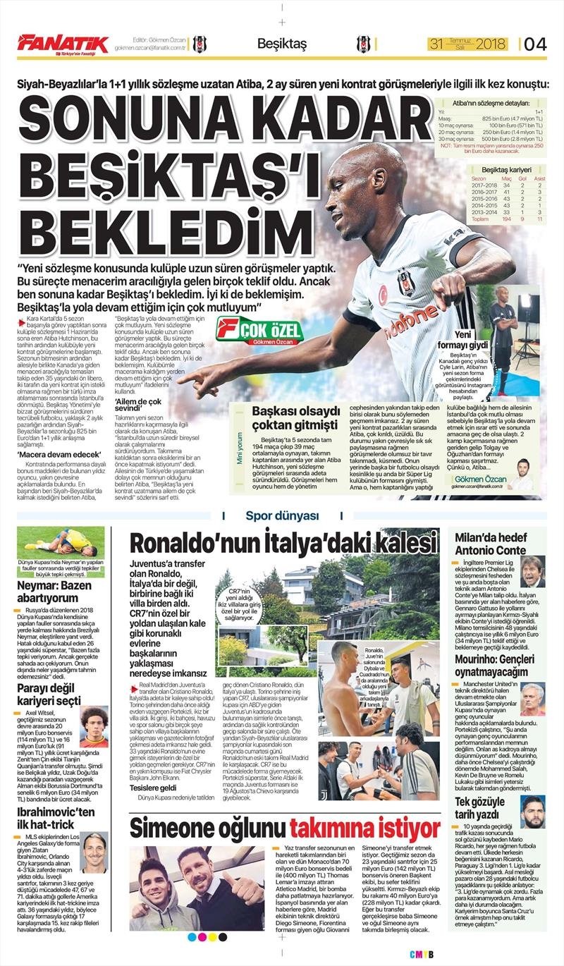 31 Temmuz 2018 | Gazetelerin Beşiktaş Manşetleri - Görsel 4