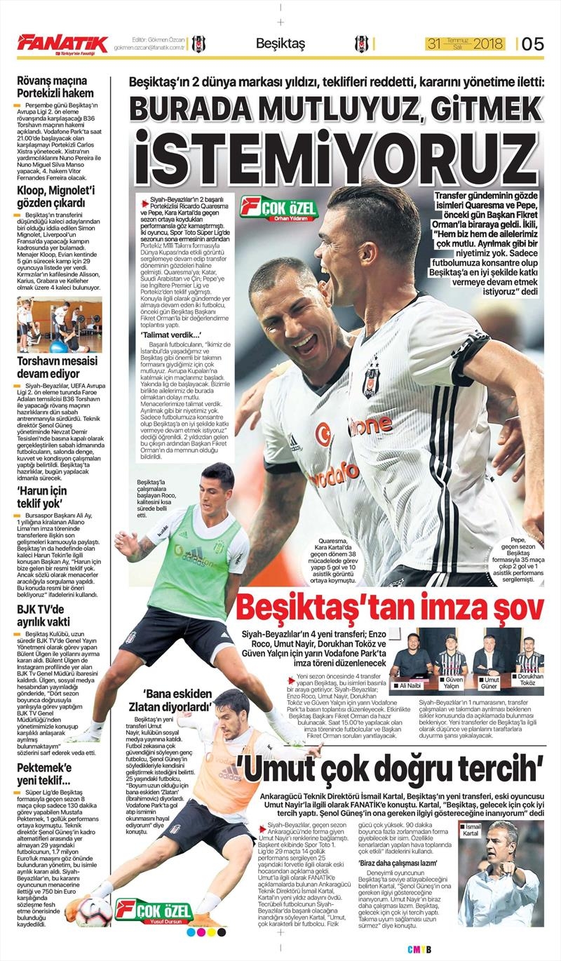 31 Temmuz 2018 | Gazetelerin Beşiktaş Manşetleri - Görsel 7
