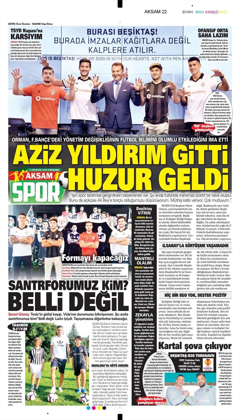 2 Ağustos 2018 | Gazetelerin Beşiktaş Manşetleri - Görsel 1