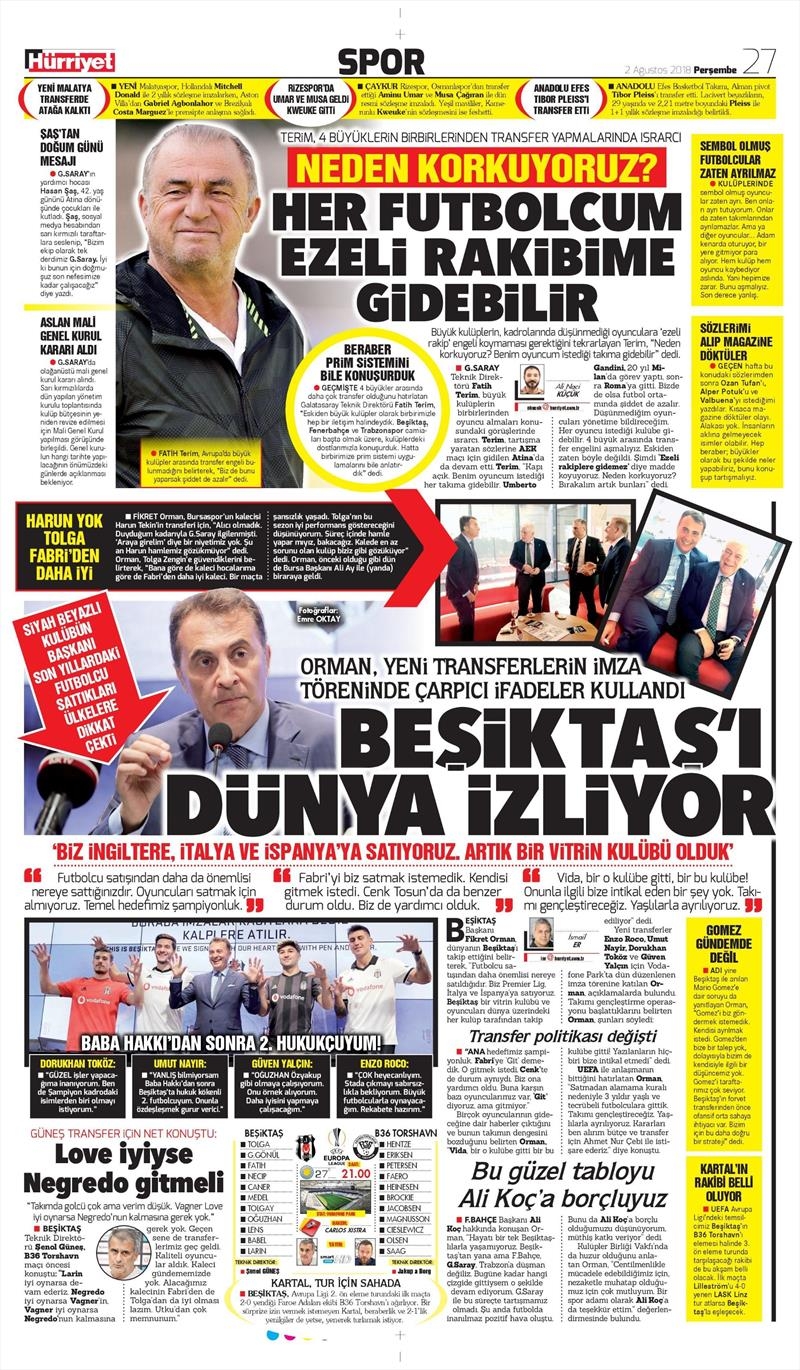 2 Ağustos 2018 | Gazetelerin Beşiktaş Manşetleri - Görsel 5